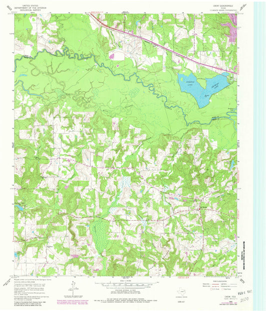 Classic USGS Crow Texas 7.5'x7.5' Topo Map Image