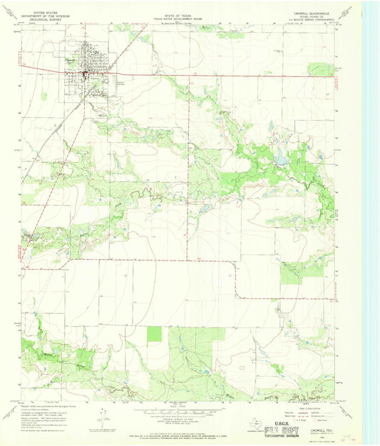 Classic USGS Crowell Texas 7.5'x7.5' Topo Map Image