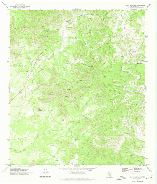Classic USGS Crown Mountain Texas 7.5'x7.5' Topo Map Image