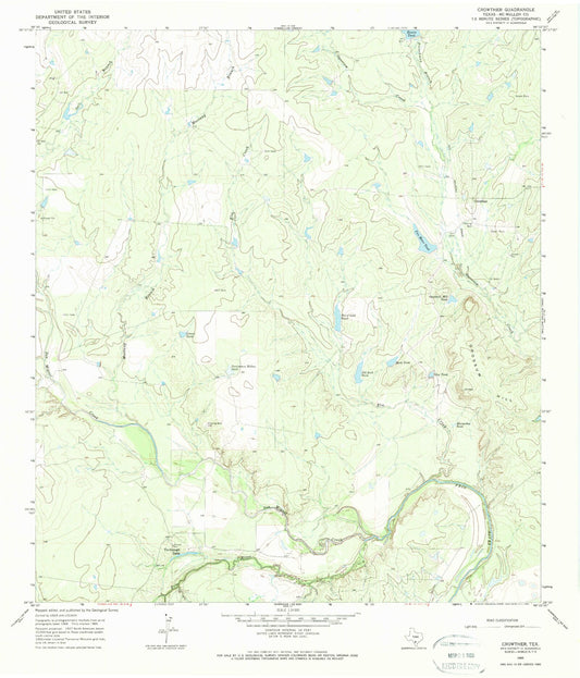 Classic USGS Crowther Texas 7.5'x7.5' Topo Map Image