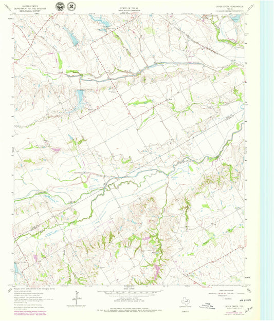 Classic USGS Cryer Creek Texas 7.5'x7.5' Topo Map Image