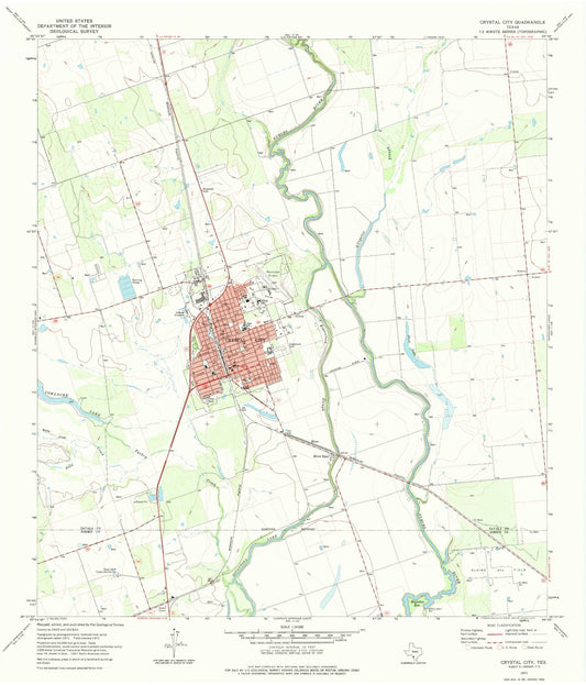 Classic USGS Crystal City Texas 7.5'x7.5' Topo Map Image