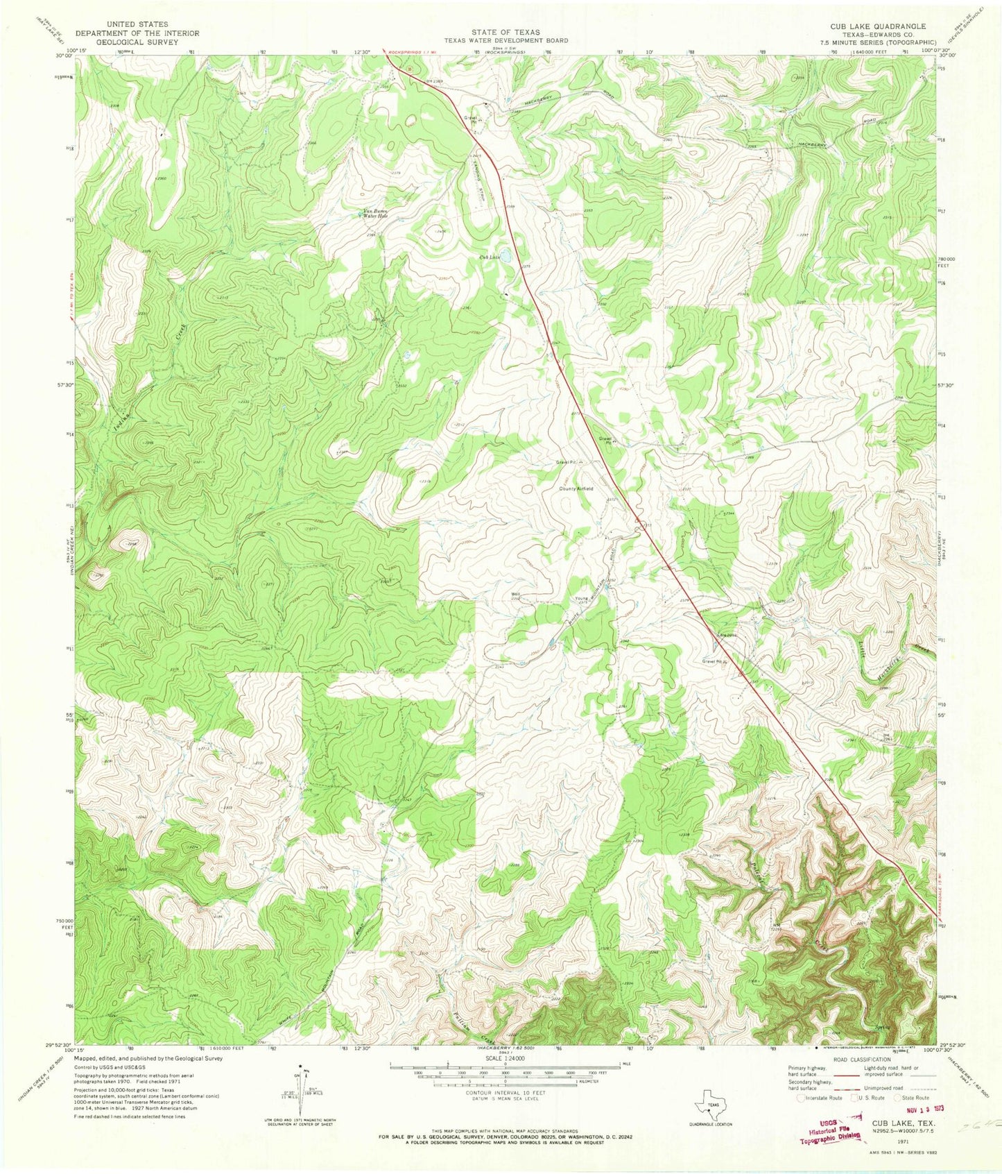 Classic USGS Cub Lake Texas 7.5'x7.5' Topo Map Image