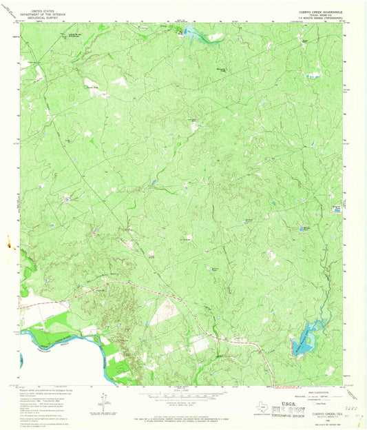 Classic USGS Cuervo Creek Texas 7.5'x7.5' Topo Map Image