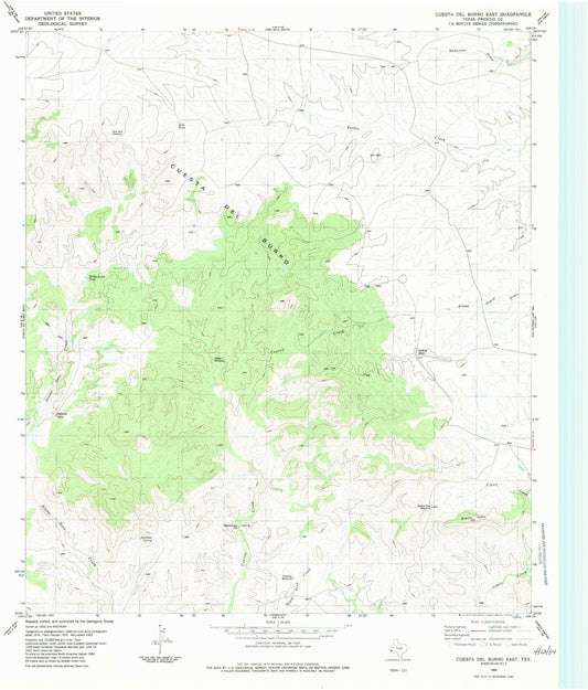 Classic USGS Cuesta Del Burro East Texas 7.5'x7.5' Topo Map Image