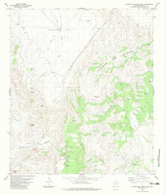 Classic USGS Cuesta Del Burro West Texas 7.5'x7.5' Topo Map Image