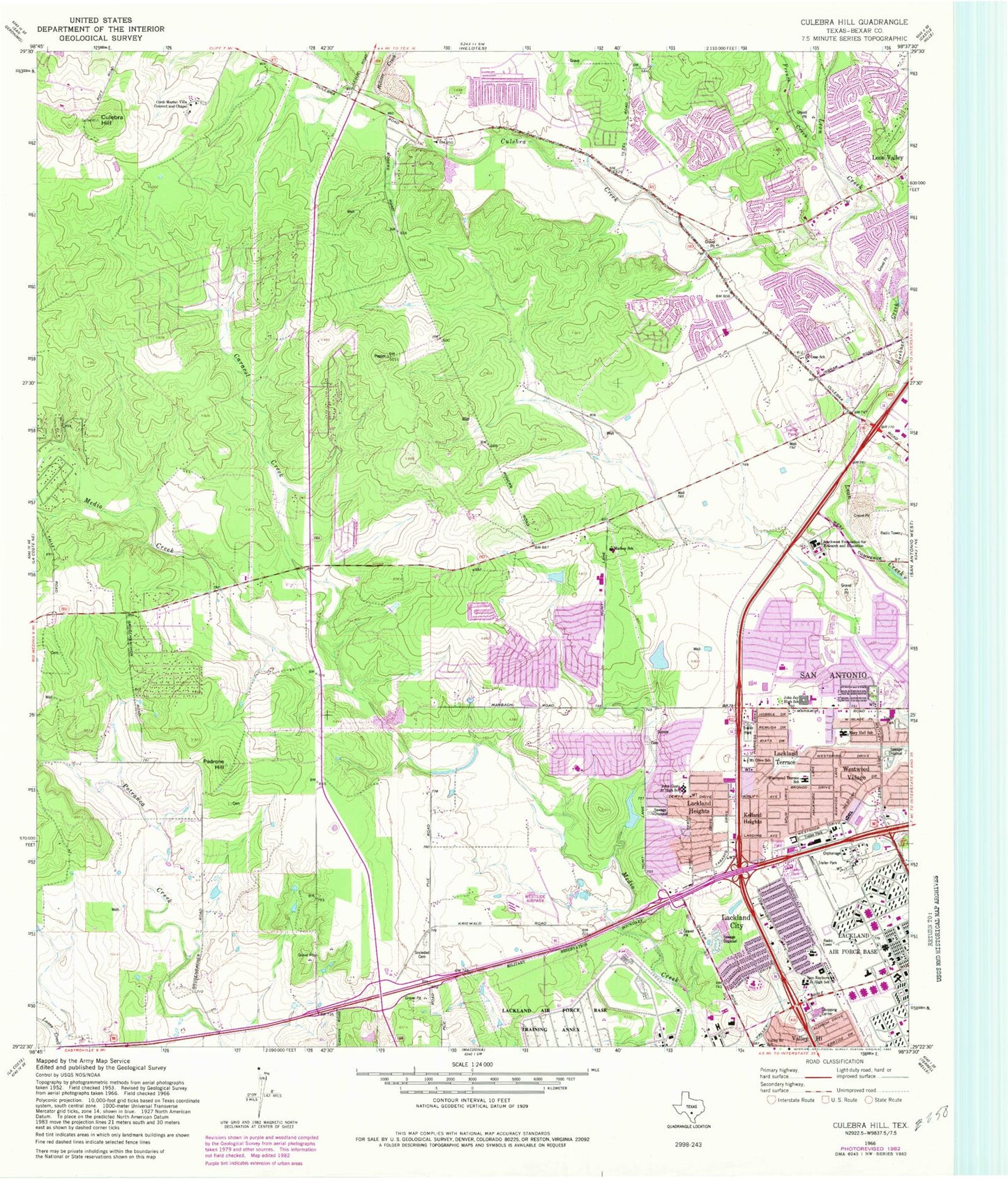 Classic USGS Culebra Hill Texas 7.5'x7.5' Topo Map Image