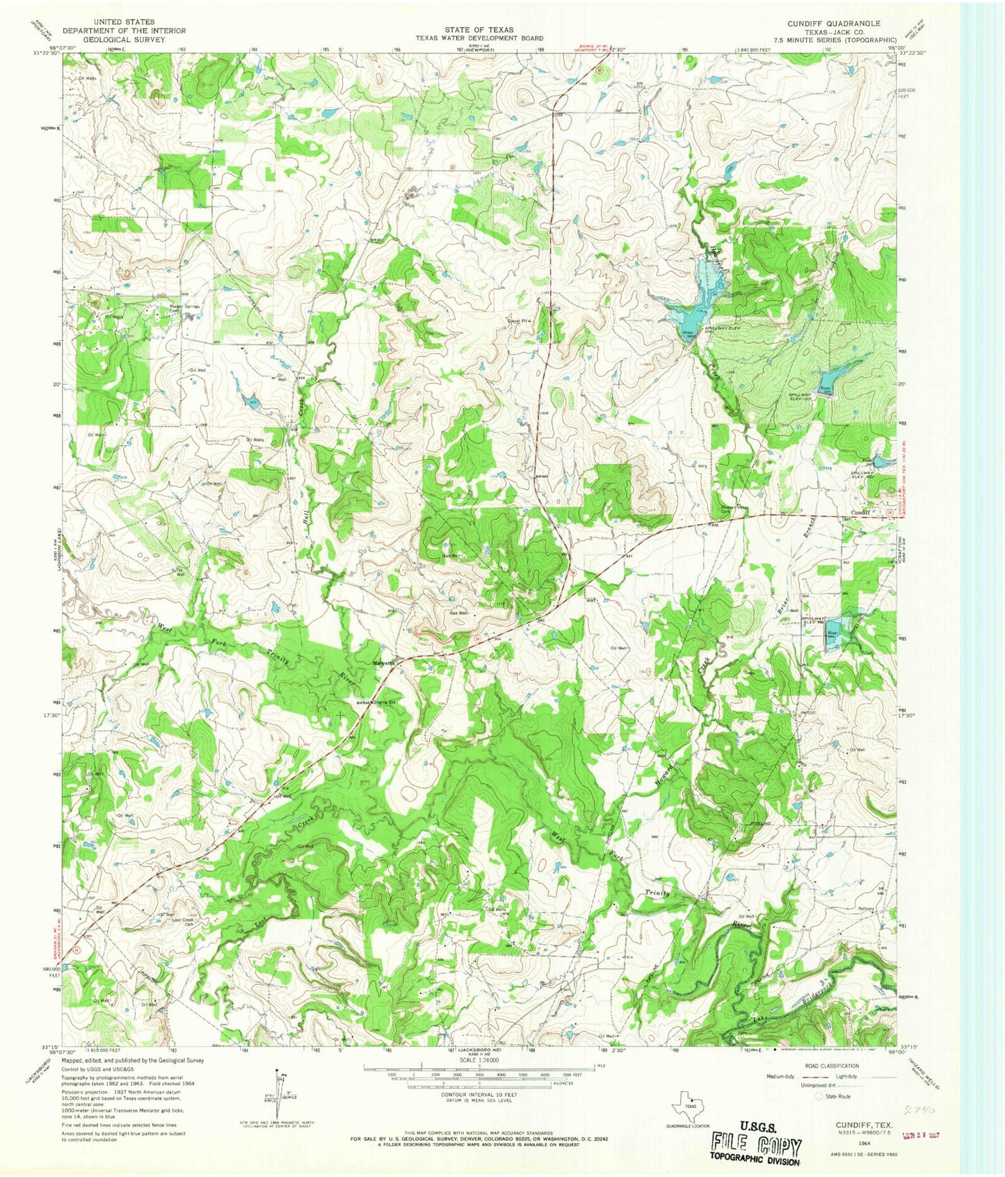 Classic USGS Cundiff Texas 7.5'x7.5' Topo Map Image