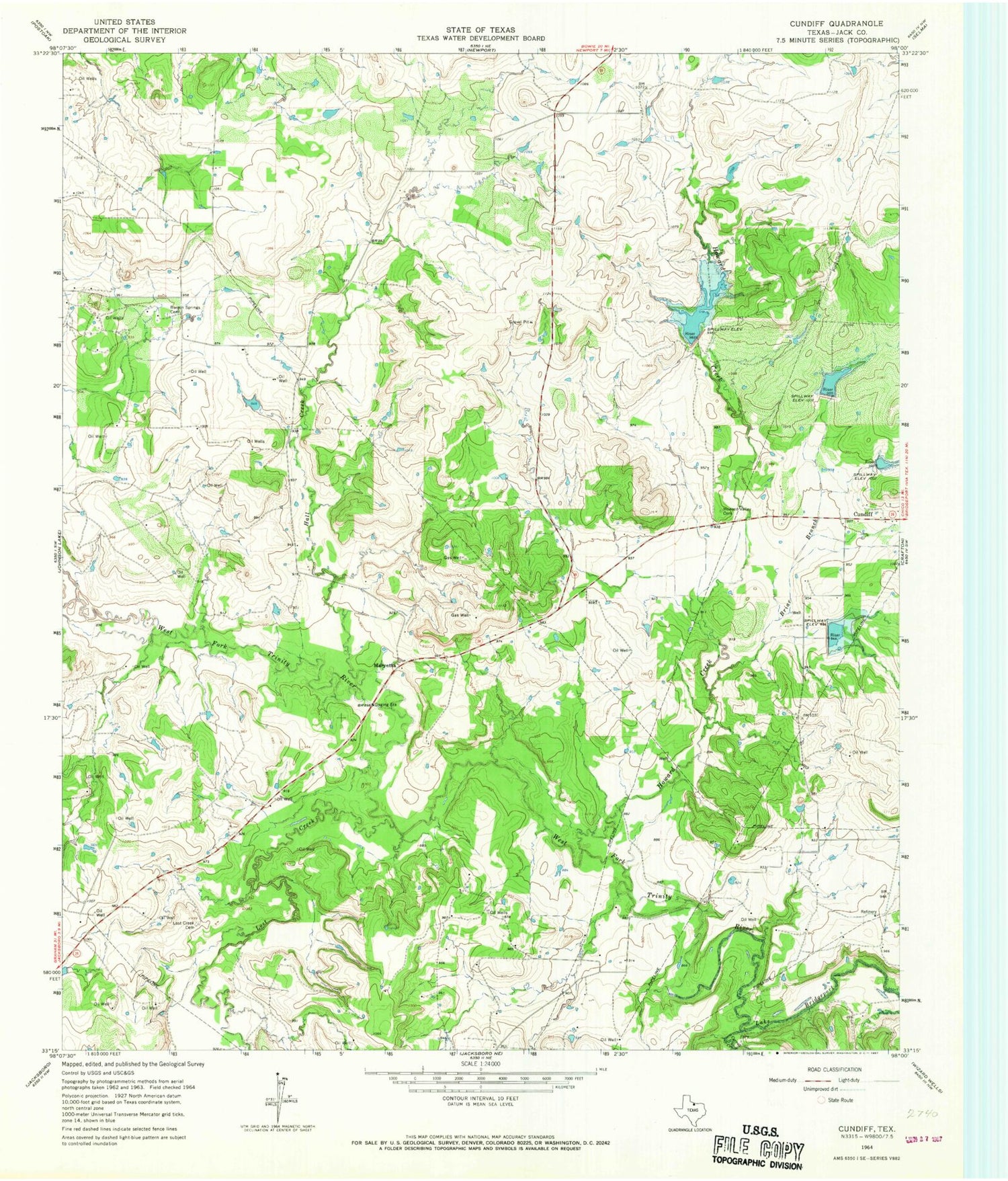 Classic USGS Cundiff Texas 7.5'x7.5' Topo Map Image
