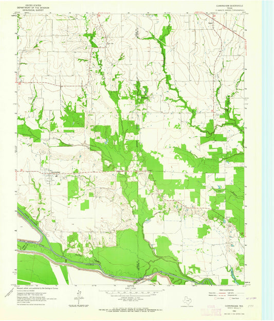Classic USGS Cunningham Texas 7.5'x7.5' Topo Map Image