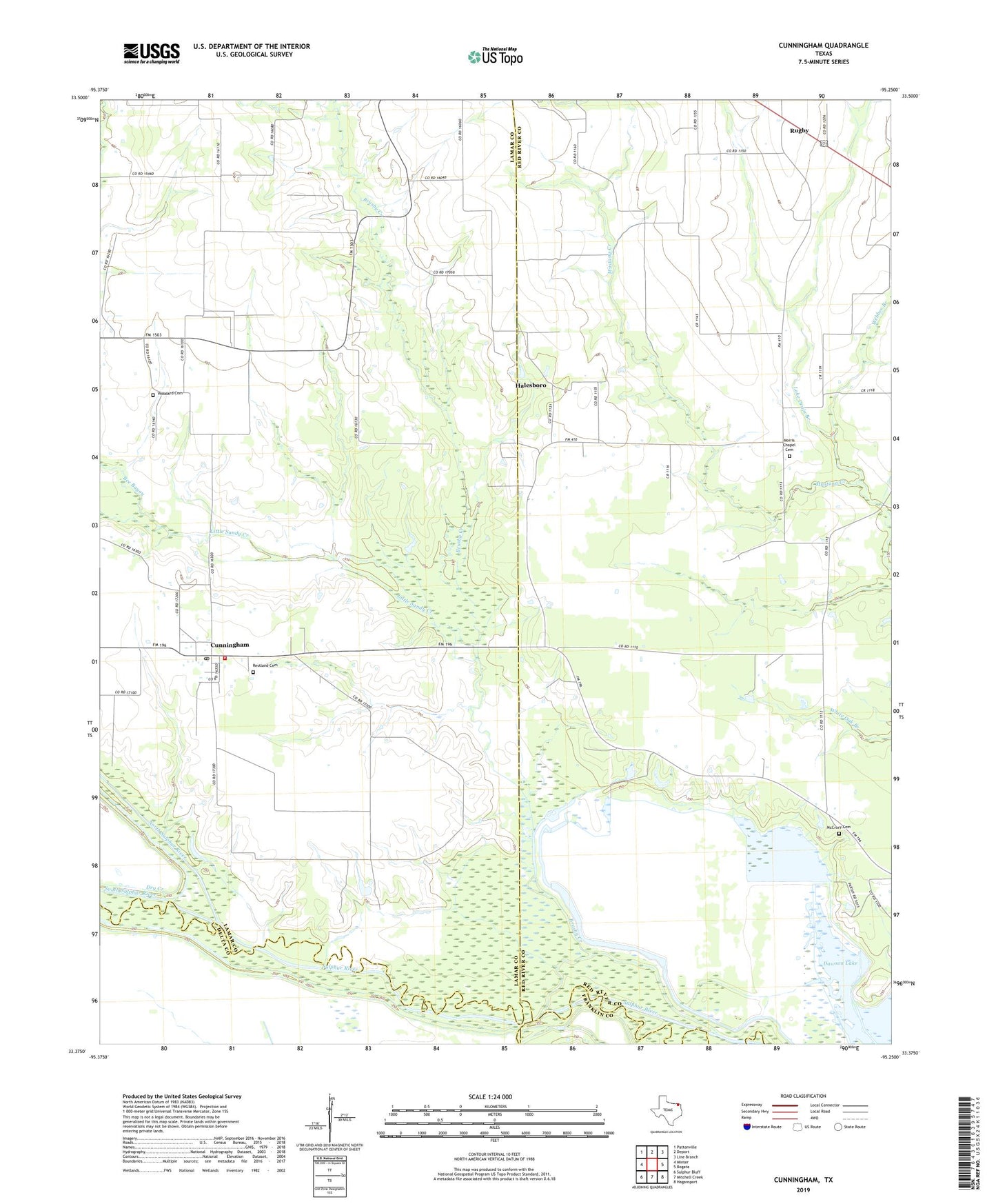 Cunningham Texas US Topo Map Image
