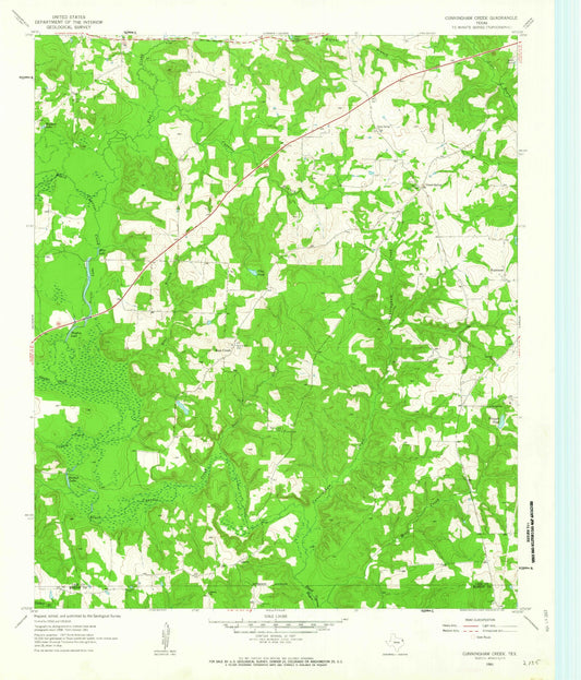 Classic USGS Cunningham Creek Texas 7.5'x7.5' Topo Map Image