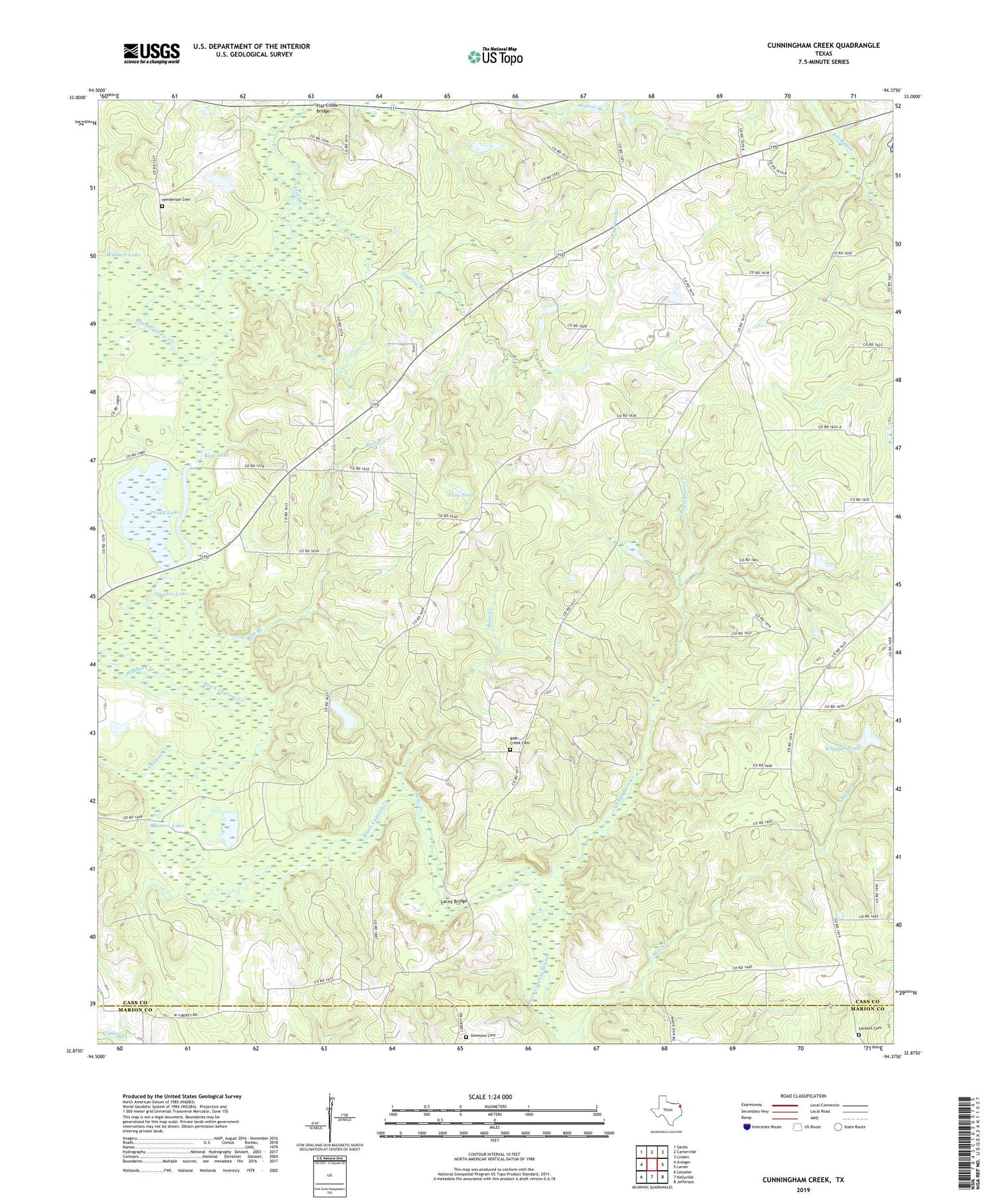 Cunningham Creek Texas US Topo Map Image