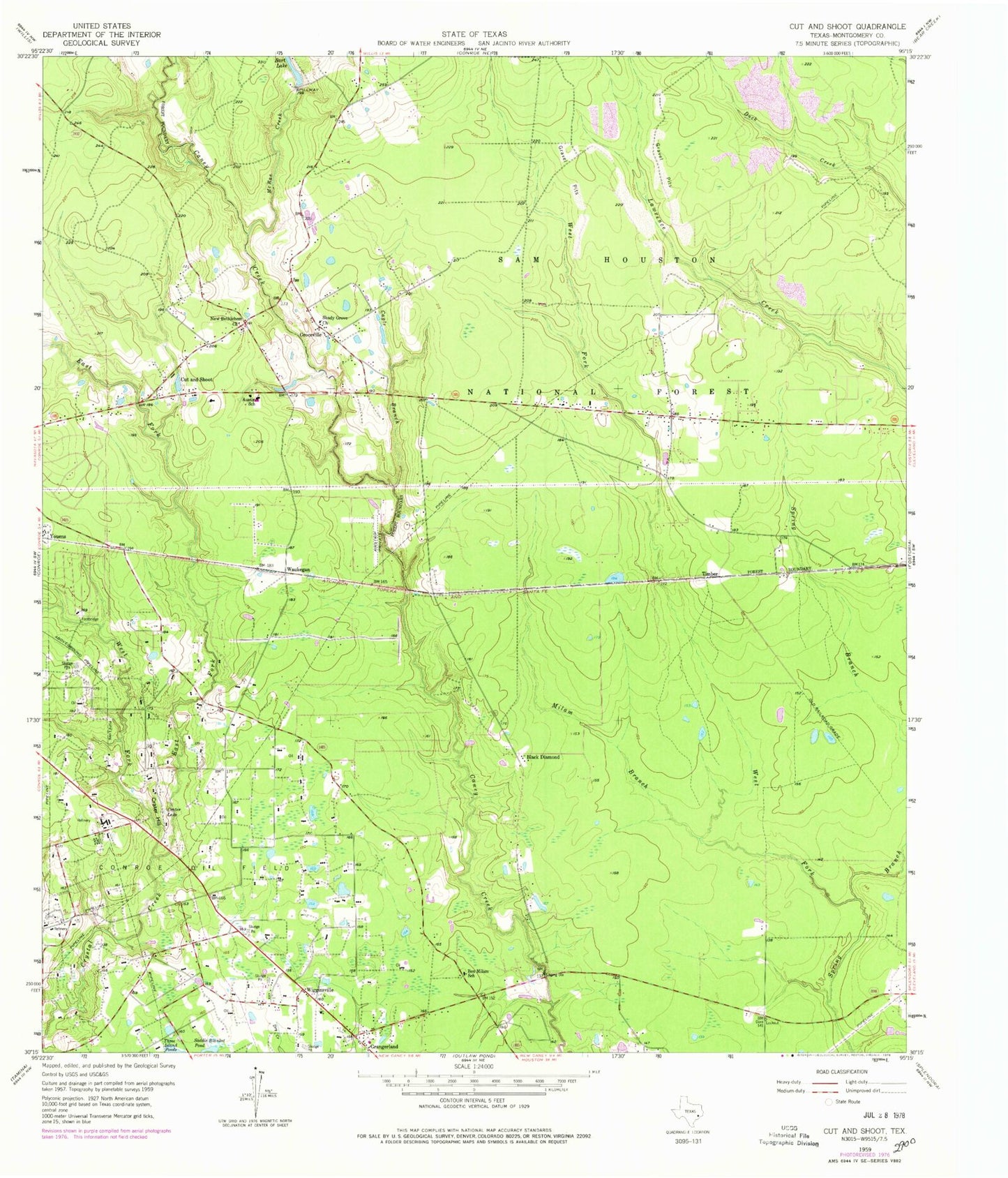 Classic USGS Cut And Shoot Texas 7.5'x7.5' Topo Map Image