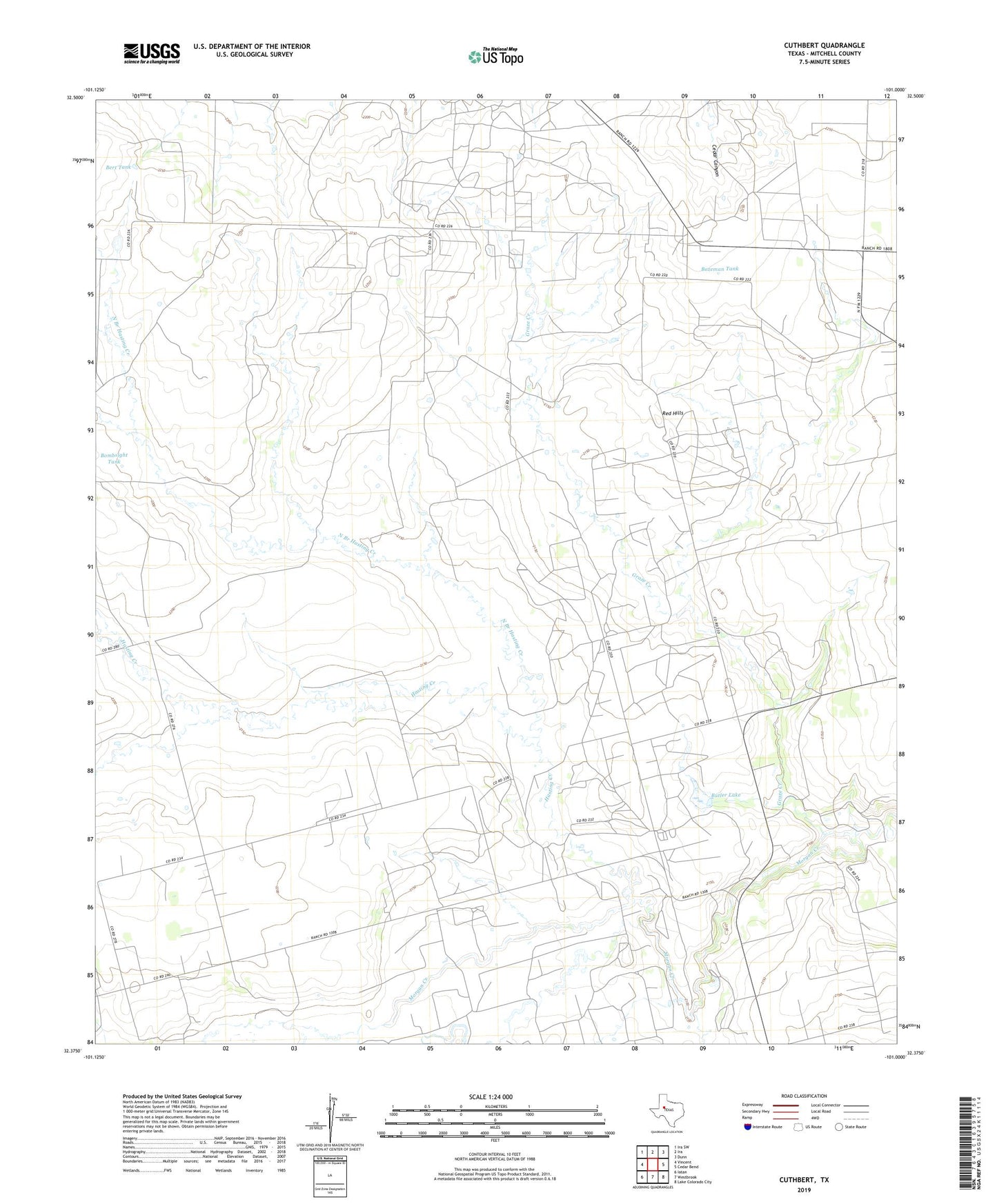 Cuthbert Texas US Topo Map Image