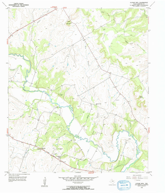 Classic USGS Cutoff Mountain Texas 7.5'x7.5' Topo Map Image