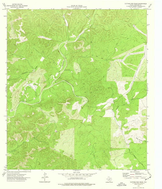 Classic USGS Cutting Pen Draw Texas 7.5'x7.5' Topo Map Image