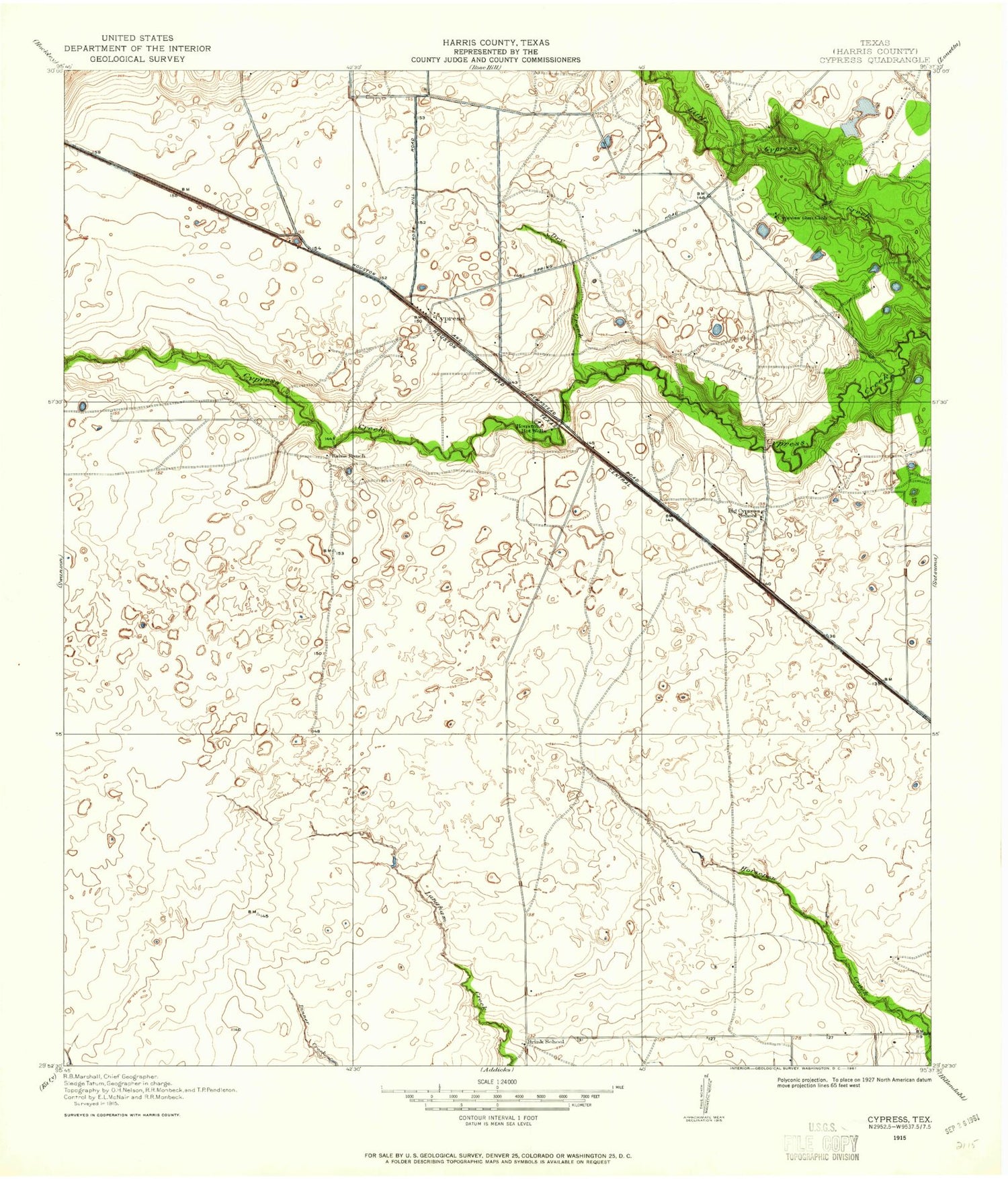 Classic USGS Cypress Texas 7.5'x7.5' Topo Map Image