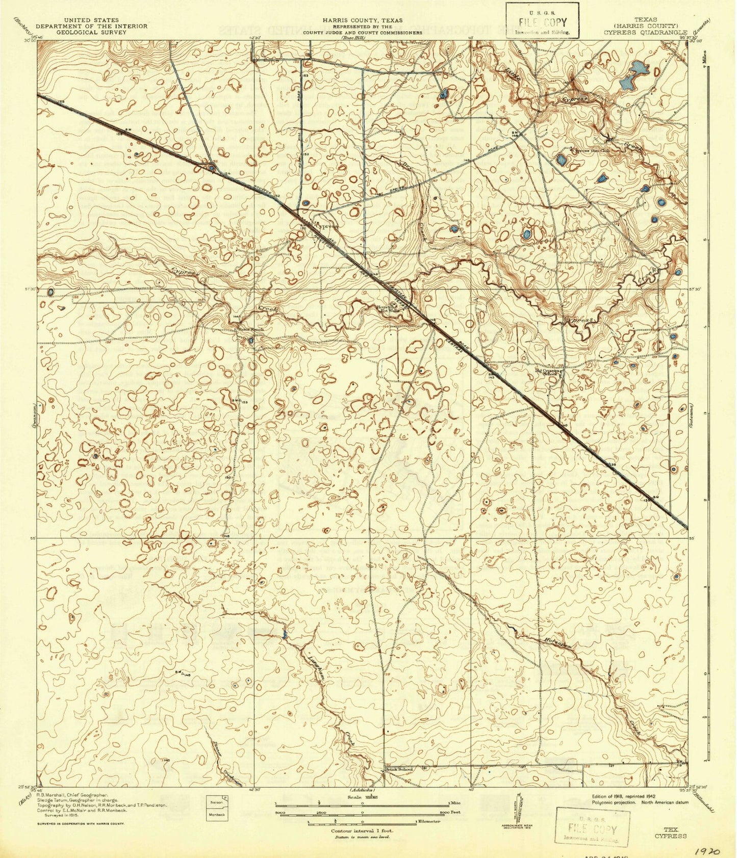 Classic USGS Cypress Texas 7.5'x7.5' Topo Map Image