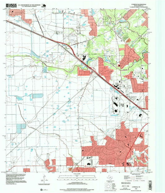 Classic USGS Cypress Texas 7.5'x7.5' Topo Map Image