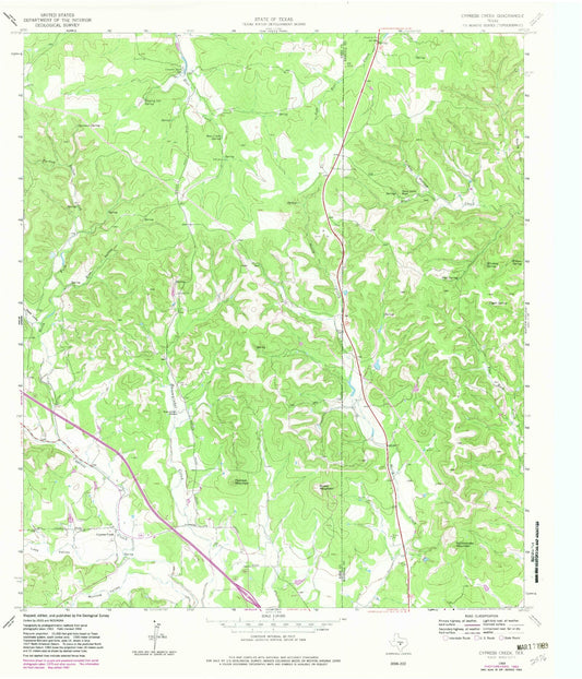 Classic USGS Cypress Creek Texas 7.5'x7.5' Topo Map Image