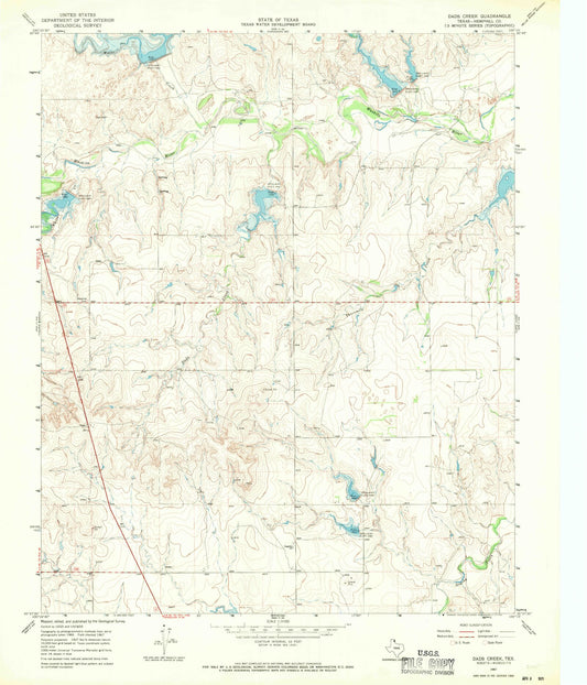 Classic USGS Dads Creek Texas 7.5'x7.5' Topo Map Image