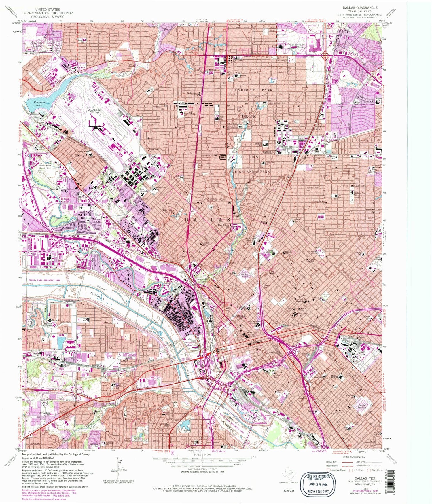 Classic USGS Dallas Texas 7.5'x7.5' Topo Map Image