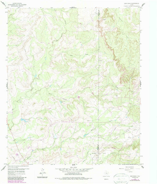 Classic USGS Dam Draw Texas 7.5'x7.5' Topo Map Image