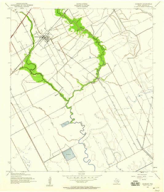 Classic USGS Danbury Texas 7.5'x7.5' Topo Map Image