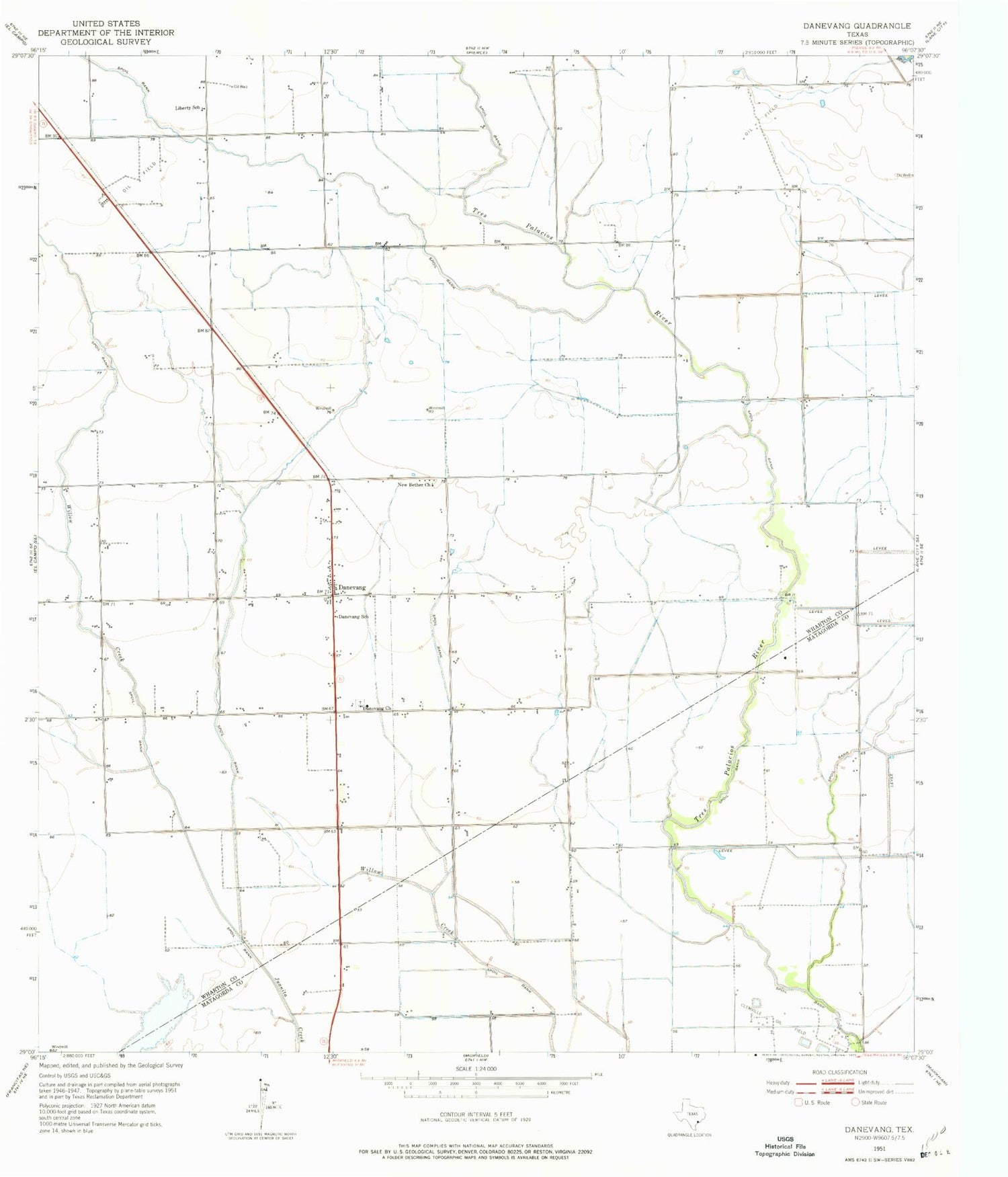 Classic USGS Danevang Texas 7.5'x7.5' Topo Map Image