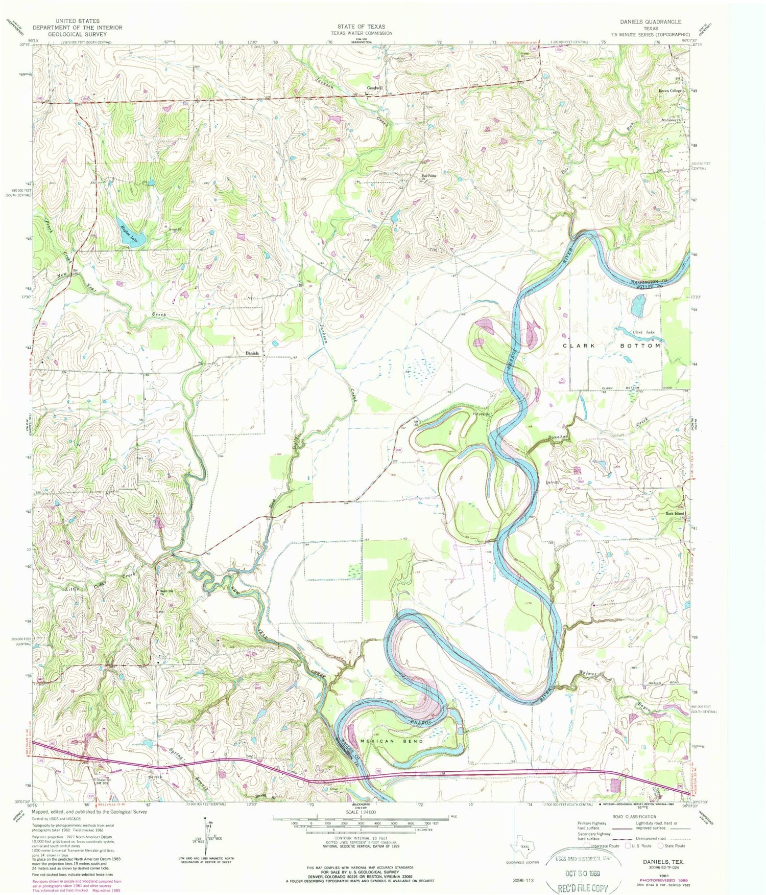 Classic USGS Daniels Texas 7.5'x7.5' Topo Map Image