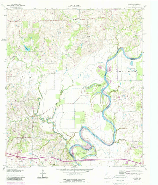 Classic USGS Daniels Texas 7.5'x7.5' Topo Map Image
