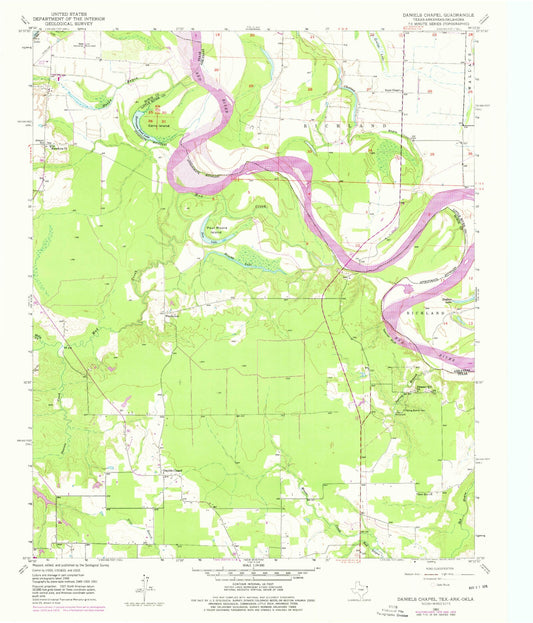 Classic USGS Daniels Chapel Texas 7.5'x7.5' Topo Map Image