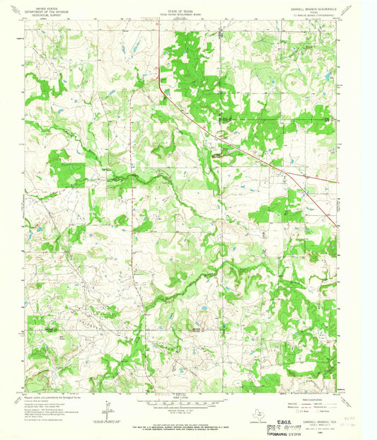 Classic USGS Darnell Branch Texas 7.5'x7.5' Topo Map Image