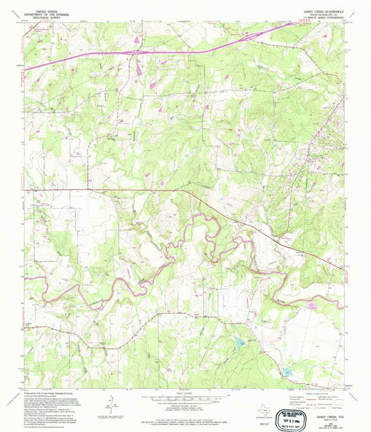 Classic USGS Darst Creek Texas 7.5'x7.5' Topo Map Image