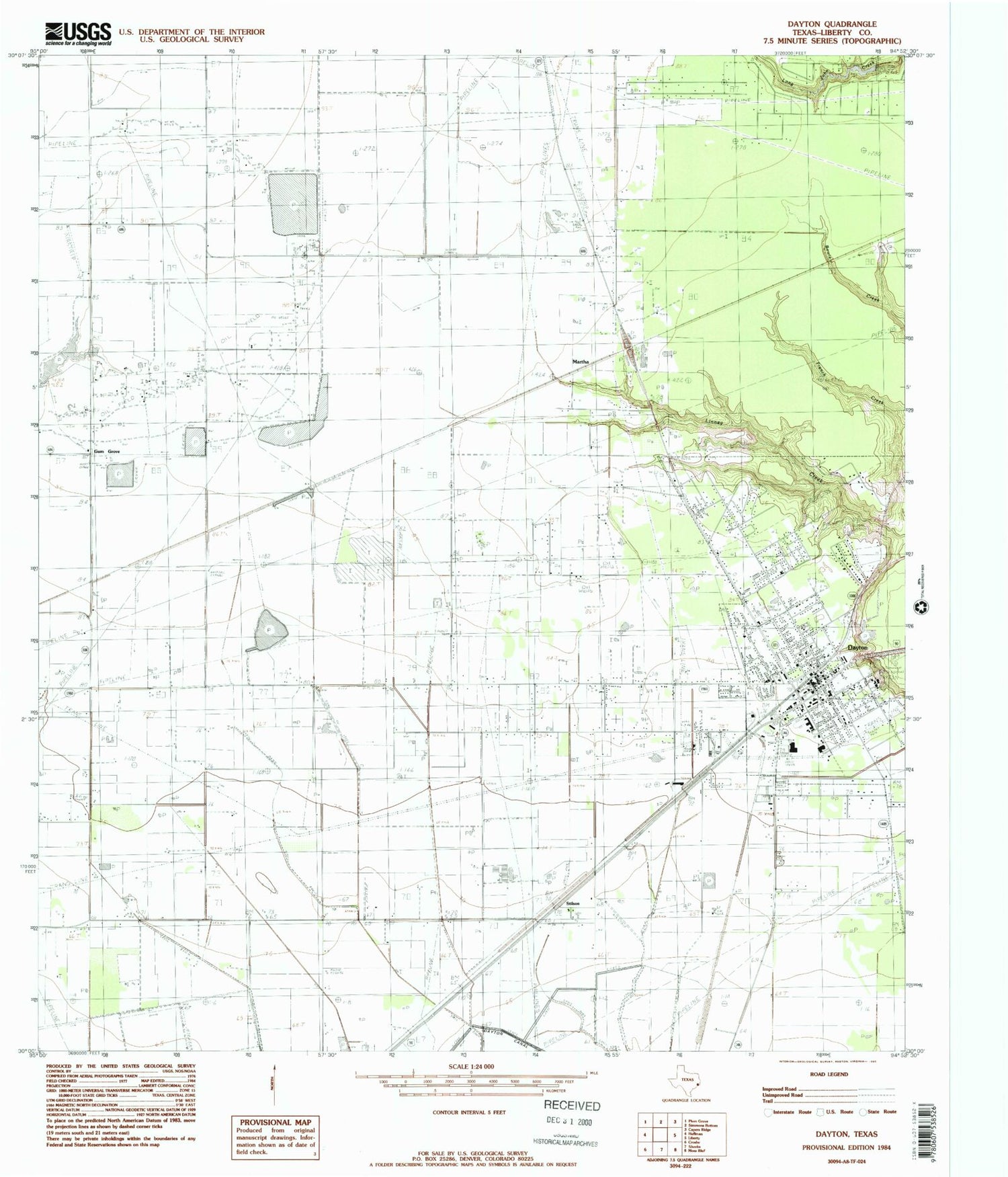 Classic USGS Dayton Texas 7.5'x7.5' Topo Map Image