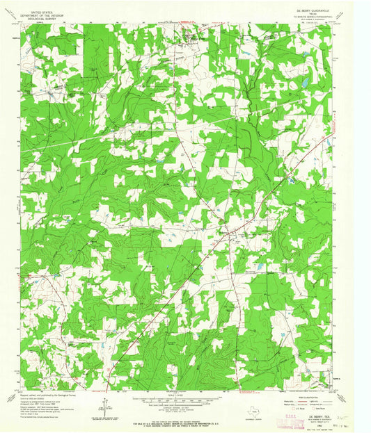 Classic USGS De Berry Texas 7.5'x7.5' Topo Map Image