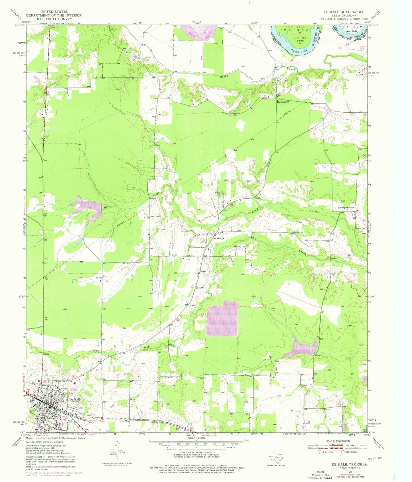 Classic USGS De Kalb Texas 7.5'x7.5' Topo Map Image