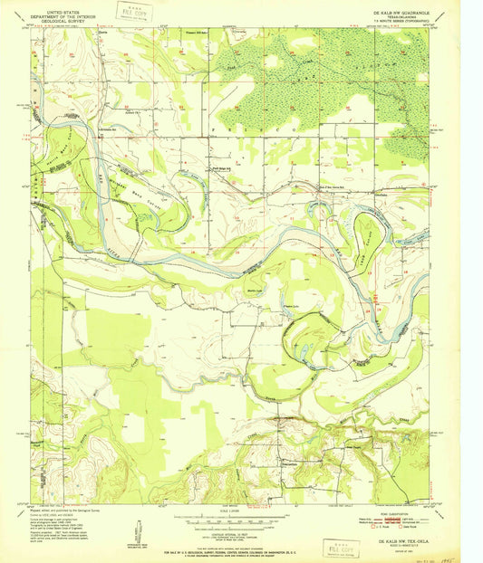 Classic USGS De Kalb NW Texas 7.5'x7.5' Topo Map Image