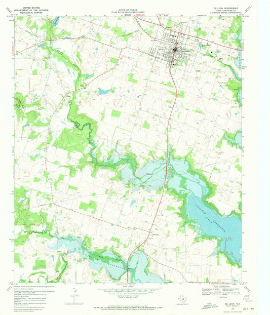 Classic USGS De Leon Texas 7.5'x7.5' Topo Map Image