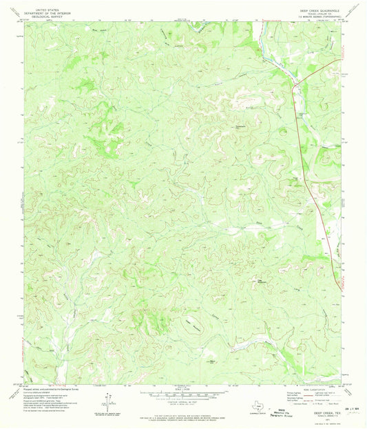 Classic USGS Deep Creek Texas 7.5'x7.5' Topo Map Image