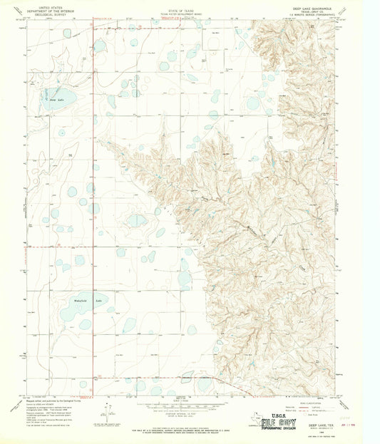 Classic USGS Deep Lake Texas 7.5'x7.5' Topo Map Image