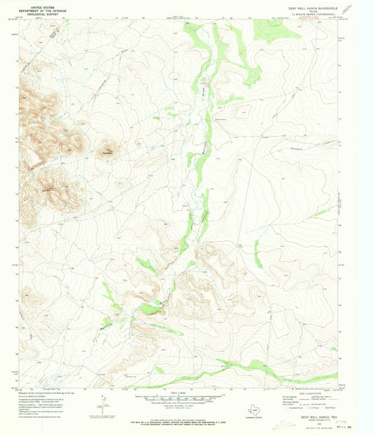 Classic USGS Deep Well Ranch Texas 7.5'x7.5' Topo Map Image