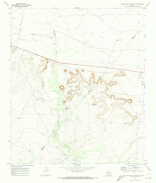 Classic USGS Deep Well Ranch NW Texas 7.5'x7.5' Topo Map Image