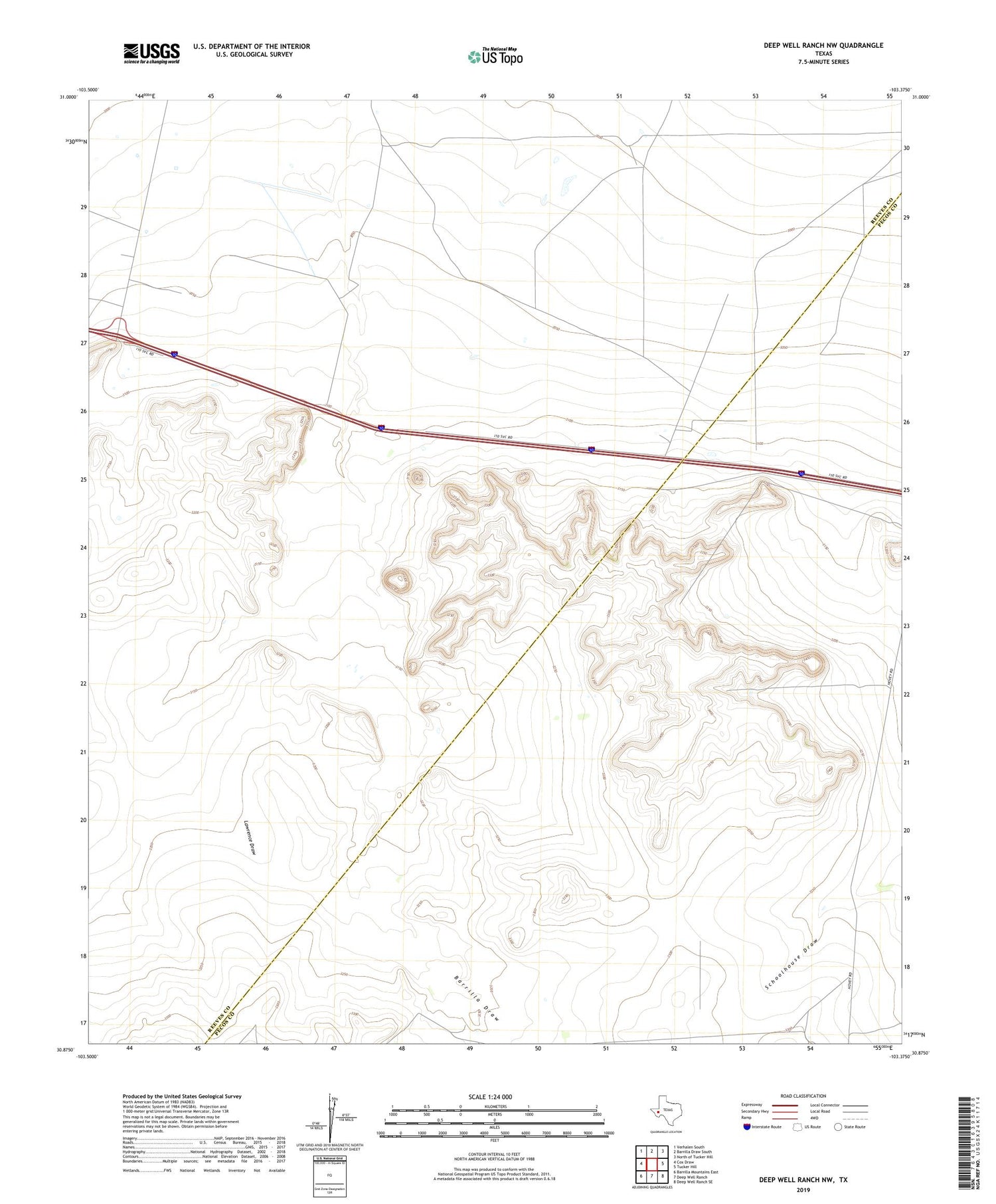 Deep Well Ranch NW Texas US Topo Map Image