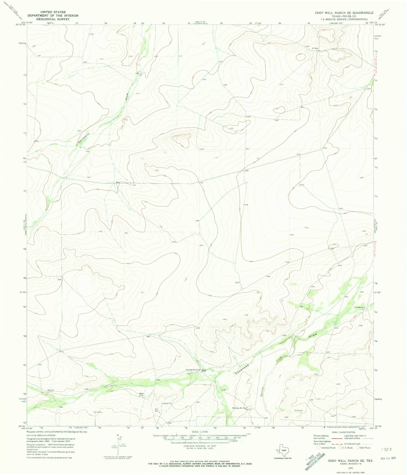 Classic USGS Deep Well Ranch SE Texas 7.5'x7.5' Topo Map โ MyTopo Map Store