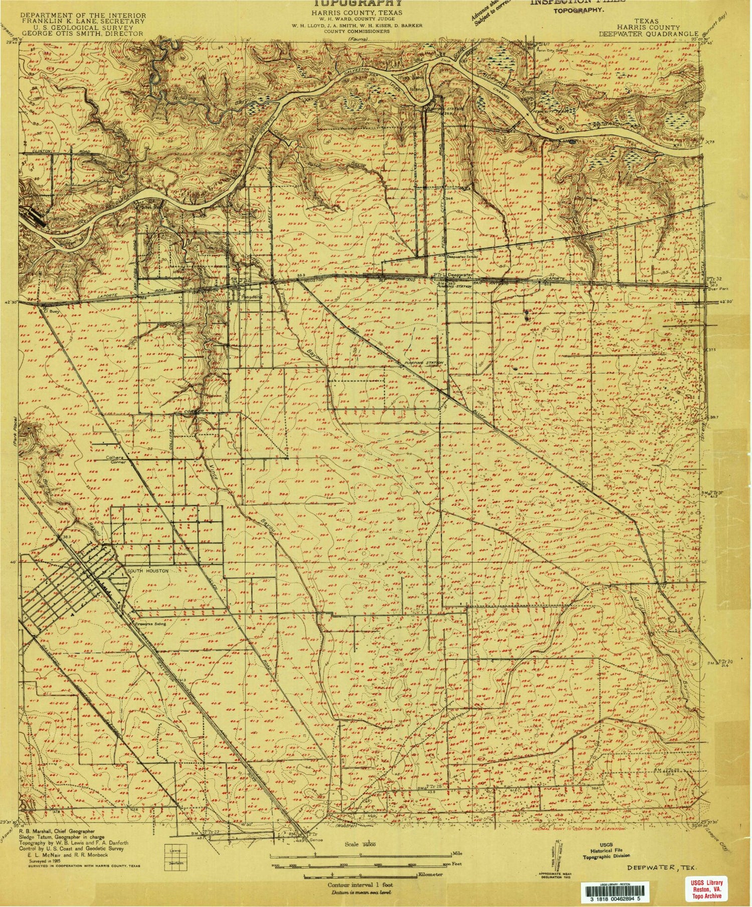 Classic USGS Pasadena Texas 7.5'x7.5' Topo Map Image