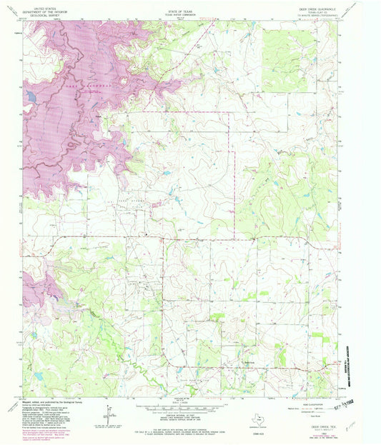 Classic USGS Deer Creek Texas 7.5'x7.5' Topo Map Image