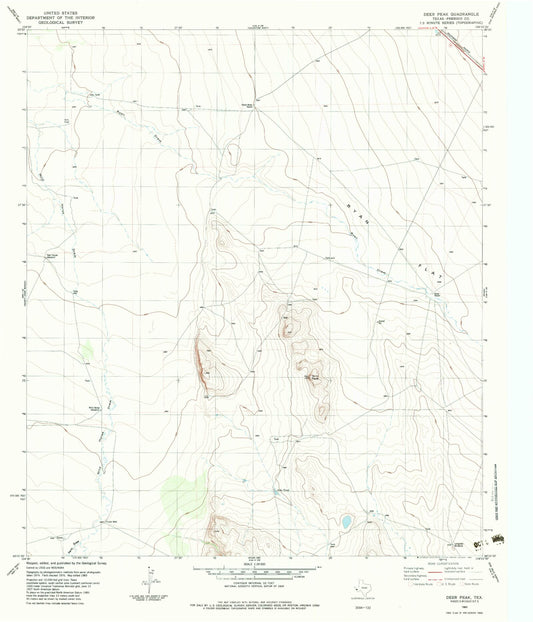Classic USGS Deer Peak Texas 7.5'x7.5' Topo Map Image