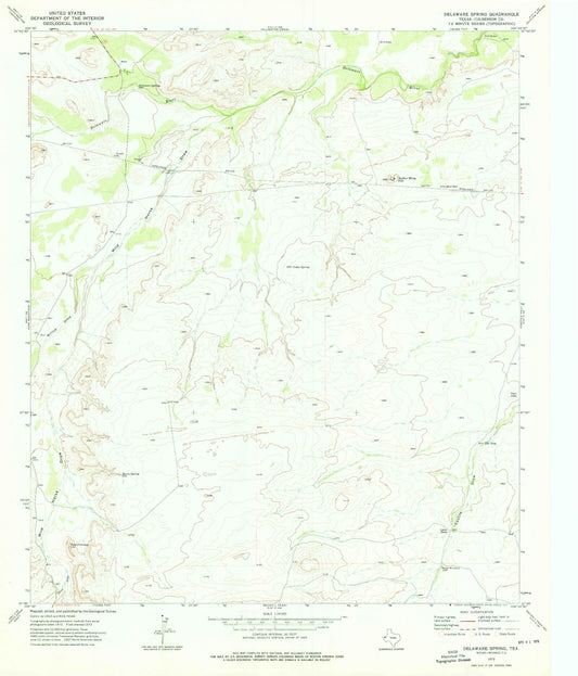 Classic USGS Delaware Spring Texas 7.5'x7.5' Topo Map Image